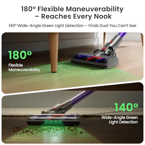 Xlife 550W Cordless Vacuum Cleaner 48KPa Powerful Suction, Long Runtime, Green Light Dust Detection, Adjustable Stick, Tangle-Free Brush for Pet Hair/Carpet/Hardwood Floors-P12