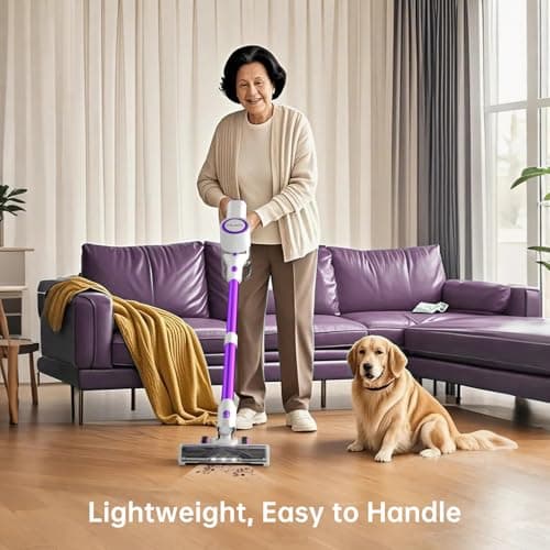 FABULETTA Cordless Vacuum Cleaner for Home, 500W Lightweight Vacuum Cleaner with MAX 50 Min Detachable Battery, Brushless Motor, 6 in 1 Stick Vacuum for Hardwood Floors and Carpet Pet Hair Car（Purple）