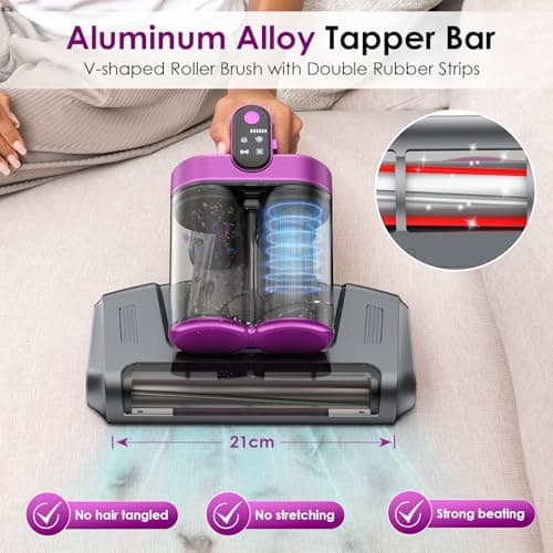 Cordless Mattress Vacuum Cleaner, Bed Vacuum Cleaner with 18Kpa Suction 253.7nm UV-C Light & 80000Rpm Rotation Ultrasonic Tech Double-Cup, Portable Handheld Vacuum for Bed/Fabric Sofa/Carpet Cleaning