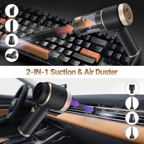 Car Vacuum Portable Cordless, Hand Vacuum with 16000PA High Power, 7 in 1 Mini Car Vacuum Cleaner with One-Click Empty, Dual Hepa Filter, LED Light, Type-C Charging Small Handheld Vac