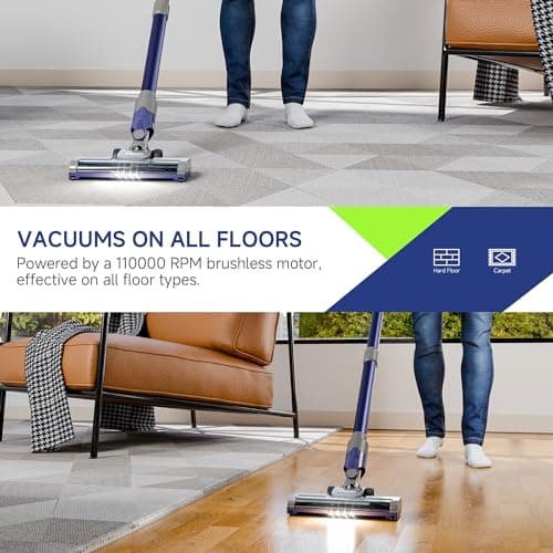 YONNDER Cordless Vacuum Cleaner 40KPA, 6-in-1 Lightweight & Detachable Battery, Powerful Suction for Home, 6-Stage Filtration, Tangle-Free V-Shaped Brush, for Hard Floor/Carpet/Pet Hair