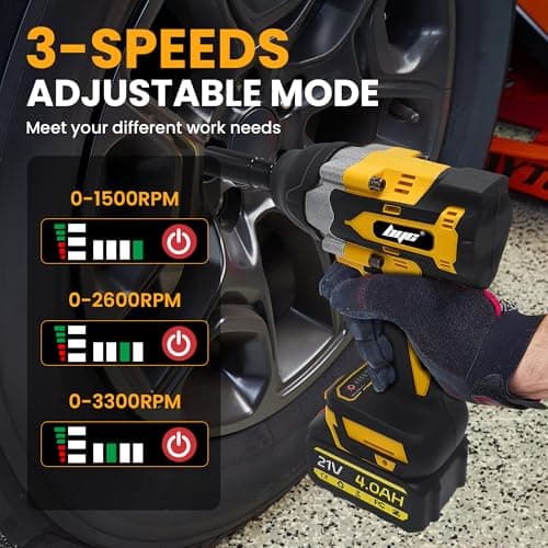 Cordless 1/2 Inch Impact Wrench,1000 N.m(740 Ft-lbs) Brushless High Torque Electric Impact Gun, 3300RPM Power Impact Driver, 2x 4.0AH Li-ion Battery,Charger & 6Pcs Sockets for Car Home DIY Furniture