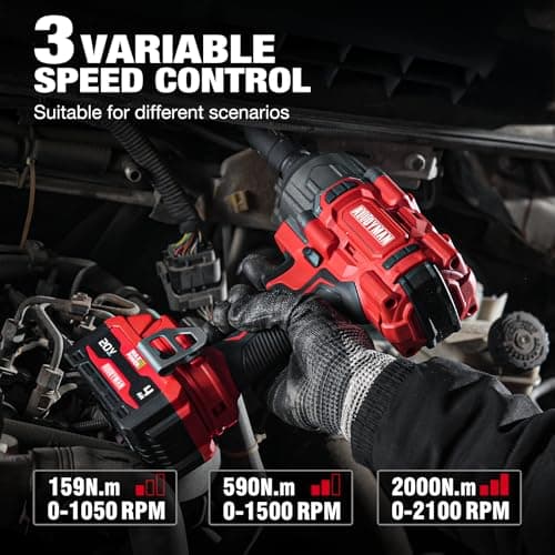 Alloyman Cordless Impact Wrench, 1475Ft-lbs (2000N.m) 1/2 High Torque Brushless Impact Gun, 20V Power Impact Driver, 4000mAh Battery,3 Sockets, Brushless Motor Variable Speeds for Car/Truck RV/Mower