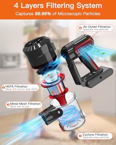 Cordless Vacuum Cleaner,30Kpa Cordless Stick Vacuum with 210W Brushless Motor, 45Mins Runtime, Detachable Battery, Lightweight Vacuum for Hard Floor, Carpet, Pet Hair