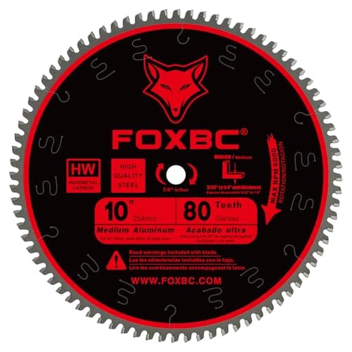 FOXBC 10-Inch Saw Blade 80-Tooth TCG for Aluminum and Non-Ferrous Metal & Plastic Cutting with 5/8-Inch Arbor