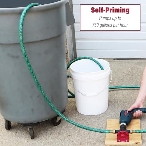 Milescraft 1314 DrillPump750 - Self Priming Water Pump Attachment for Drills - Water Transfer Pump - Uses Common Garden Hose - 750 Gallons per Hour