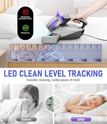 PM600 Mattress Vacuum Cleaner with UV-C Light,15kPa Suction 500W Powerful Handheld Vacuums with HEPA Filter,Clean Up Dust for Bed,Pet Hairs,Baby Crib,Couch,Sofa,Carpets