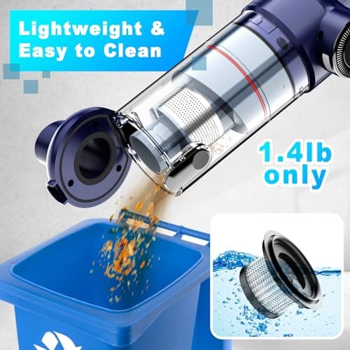 Handheld Vacuum Cordless - Car Vacuum Cleaner with Brushless Motor, 15000Pa Strong Suction with LED Light, Type C Cable, 2 Fliters, Portable Hand Vacuum for Car, Home, and Office