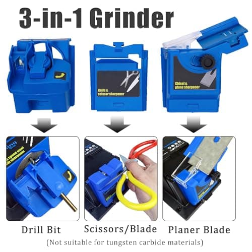 Electric Drill Bit Sharpener, 3-in-1 Multifunction Electric Sharpening Machine for Knife, drill, Chisel, Scissor, 110V, Grinder with Adjustable Angles, 96W, 1350rpm, Compact Design