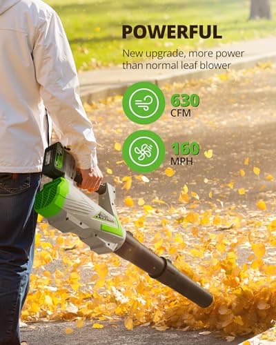Leaf Blower Cordless 630CFM with 2×4000mAh Batteries and Charger, PATOOLIO 5 Speed Mode Cordless Blower Handheld for Patio, Lawn Care, Snow Blowing Yard Garden Blower
