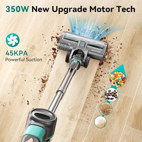DEVOAC S10K Cordless Vacuum Cleaner for Home, 6-in-1 Lightweight Stick Vacuum with Powerful Suction, Rechargeable Battery Up to 45mins, Handheld Vacuum Cleaners for Hardwood Floor, Carpet, Pet Hair