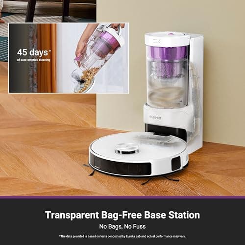 Eureka E20 Plus Robot Vacuum with Bagless Self Emptying Station, Robotic Vacuum and Mop Combo, 45-Day Capacity, Upgraded 8000Pa Suction and Anti Hair-Tangling Brush, LiDAR Navigation, App Control