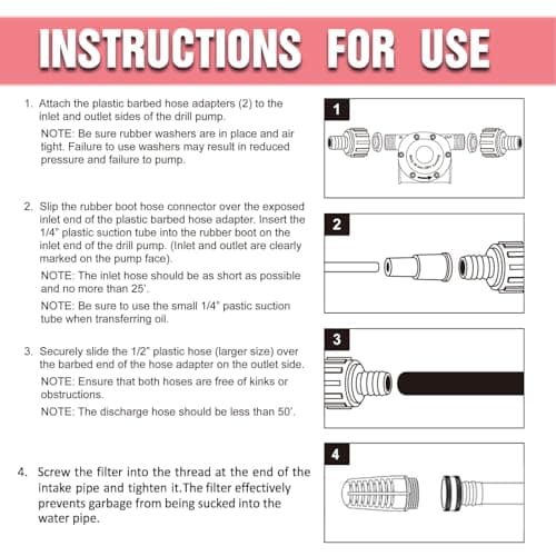 Portable Self Priming Mini Hand Drill Water Transfer Pump Kit with Suction and Discharge Hose for Water Oil Fluid Transfer