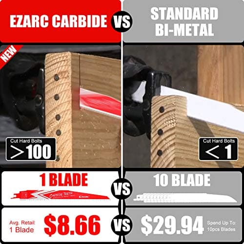 EZARC Carbide Reciprocating Saw Blade R956HM Endurance for Hard Wood and Metal Demolition 9-Inch 6TPI, 3-Pack