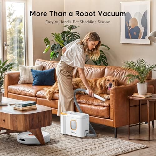 D20S Max+ Robot Vacuum and Mop, Specifically Handling Pet Hair Design, 6000Pa Max Suction, with Self-Empty Dock, 10 Weeks Hands-Free Cleaning, PreciSense LiDAR Navigation, App & Voice Control