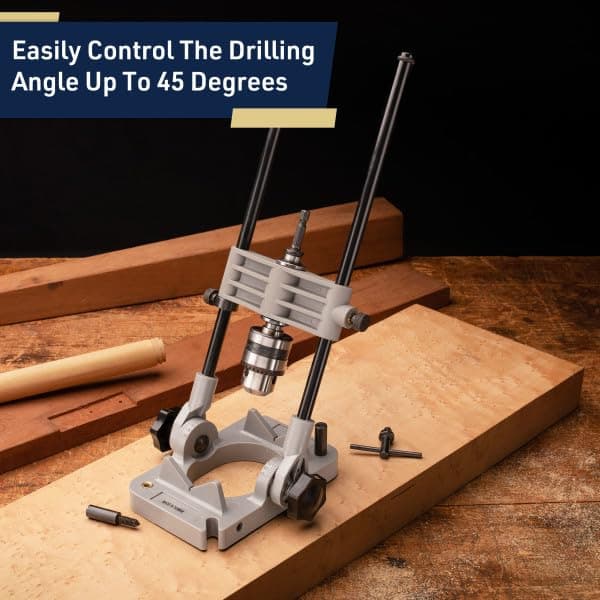Kings County Tool Portable Drill Guide Jig | Convert Hand Drilling to Drill Press | Bore Up To 45-Degree Angles | 3/8-Inch Shaft and Chuck | 5-Degree Increments | Depth Stop Included