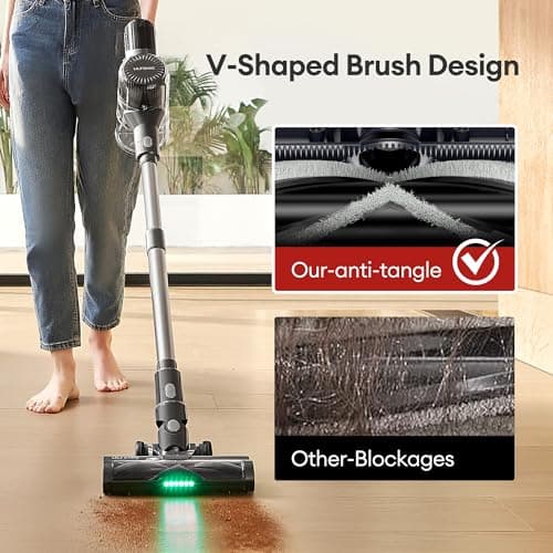 Ultenic Cordless Vacuum Cleaner, 500W 45Kpa Stick Vacuum with Car Dashboard Screen, Tangle-Free Brush for Pet Hair, Max 45mins Runtime, LED Display Tools for Hard Floor, Carpet, Car Cleaning, U12