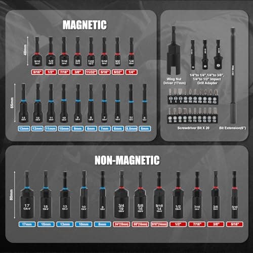 Mayouko 55PCS Magnetic Nut Driver Set, Impact Driver Bit Set, Deep Nut Driver Set,Impact Socket Adapters, Wing Nut Driver, Bit Extension, 6" Bit Holder, Screwdriver Bits