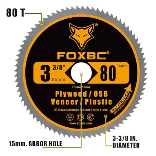 FOXBC 3-3/8 Inch Compact Circular Saw Blade Set, 15mm Arbor, Multi-Material Cut for Wood, Plastic, Metal, Tile Cutting - 6 Pack