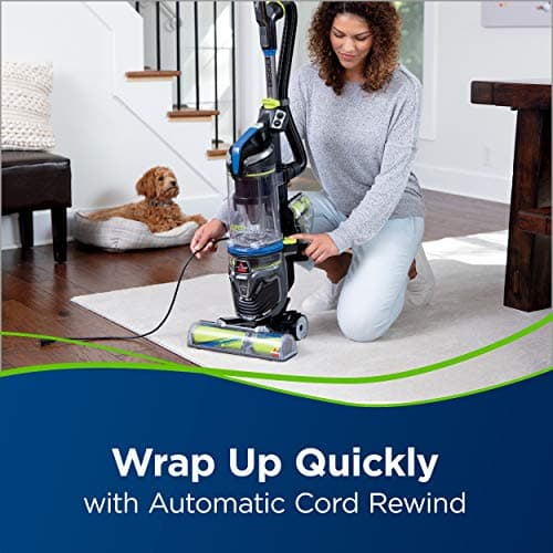 Bissell Pet Hair Eraser Turbo Rewind Vacuum, Lightweight, Automatic Cord Rewind, Tangle-Free Brush Roll, Headlights, Powerful Pet Hair Pickup, SmartSeal Allergen System, Blue, 27909
