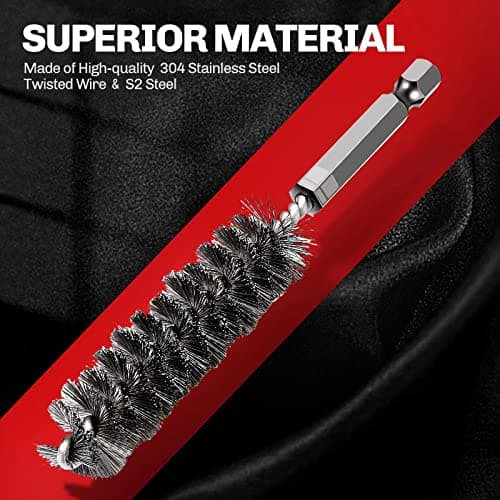 6PCS 304 Stainless Steel Bore Brush Copper Pipe Cleaner, Twisted Wire Drill Brush,1/4 Inch Hex Shank S2 Steel Handle, for Power Drill Plumbing Tools