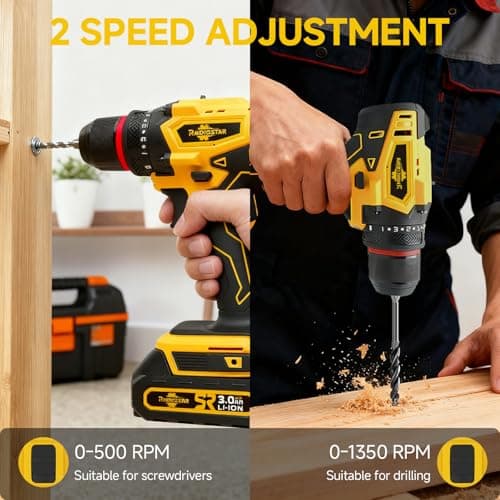 Cordless Drill Set with Battery And Charger,Power Drill Tool Set 20v,1/2-Inch Keyless Chuck,Variable Speed (Equipped with two batteries)