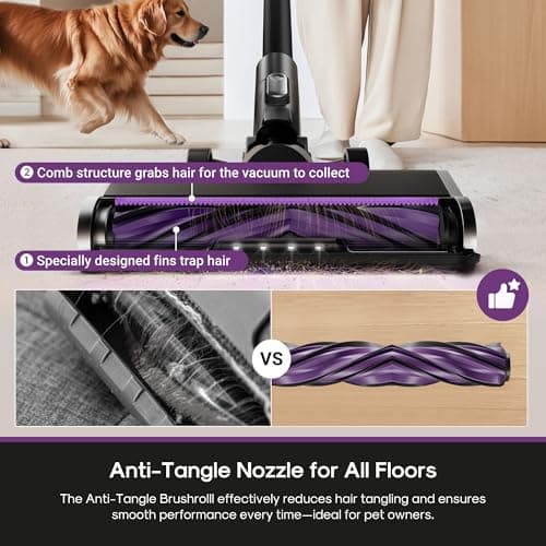 Eureka Cordless Stick Vacuum Cleaner, 350W Suction, 60-Min Runtime, Anti-Tangle Brushroll, Intelligent Sensing Technology, Rechargeable, Ideal for Pet Hair, HardFloors & Carpets, ReactiSense 440