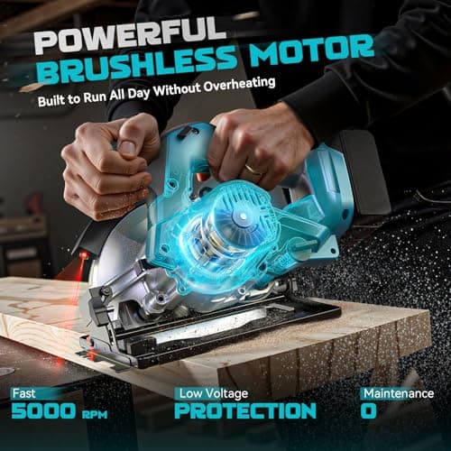 Ecarke Cordless Circular Saw 7-1/4" Compatible with Makita 18v Battery, 5000RPM Electric Circular Saw with Laser Guide, 2 Blades(24T & 40T), 0-45° Bevel Cutting, Max 2-1/4" Depth for Wood(Tool Only)