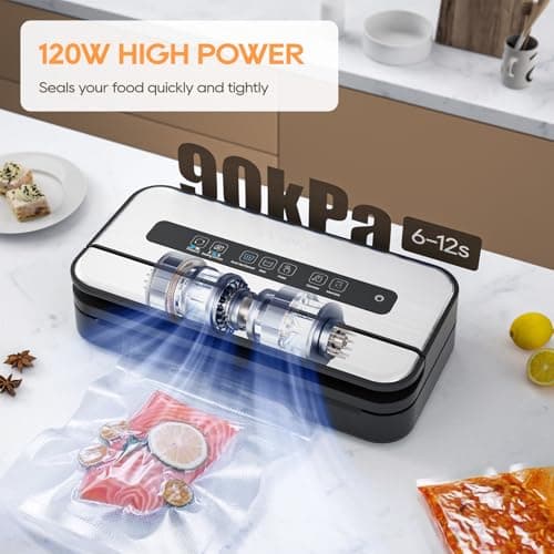 2025 Updated Stylish design Precision Vacuum Sealer Machine Pro for Food Saver, Concealed Handle 90Kpa Vacuum Sealers for Sous Vide,Liquid Food/Build with Cutter/Large Bag Storage/2 Bag Rolls