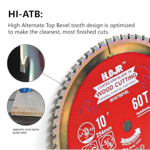 Circular Saw Blades Woodworking TA Series,10" 60-Tooth 5/8" Arbor, for Laminate, Melamine Board, Special Anti-Thermal Adhesion Coating on Cutting Edges -TA,High Finish,Long Life,W10 60T TA