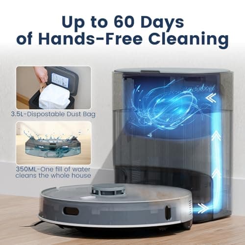 AIRROBO T25+ Robot Vacuum and Mop Combo,5500Pa Powerful Suction, Self-Emptying, 60-Day Capacity, 240 Mins, Smart APP Control, Multi-Floor Mapping，Perfect for Hard Floors, Carpets, and Pet Hair
