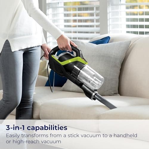 Bissell PowerGlide Slim Corded Vacuum, Powerful Pet Hair Pickup on Carpet & Hard Floors, Lightweight Swivel Steering, 3-in-1 Capabilities with Dusting & Crevice Tool, XL Tank, 3070, Black & Green