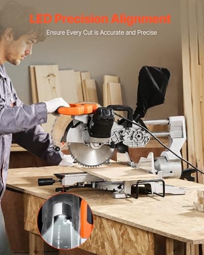 VEVOR Sliding Compound Miter Saw, 10-Inch Blade, 15 Amp Motor, 60-Tooth, Corded Double Bevel Sliding Miter Saw, LED Precision Alignment, Angle Adjustable, for Wood, Composite Decking, Laminates