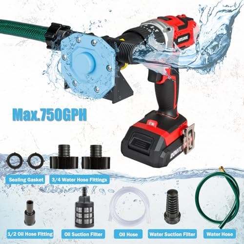 KITLUCK Hand Drill Pump, 750GPH Drill Powered Water Transfer Pump with Water Hose, Oil Tube and Adapter, Manual Water Pump for Drill, Small Self-Priming Electric Drill Pump for Water, Gasoline