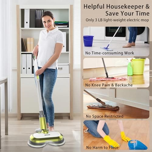 Cordless Electric Mop, Electric Spin Mop with LED Headlight and Water Spray, Up to 60 mins Powerful Floor Cleaner with 300ml Water Tank & Detachable Battery, Super Quiet Cleaning & Waxing