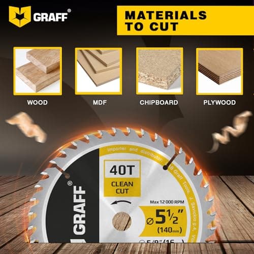 5-1/2" Wood Cutting Circular Saw Blade - Chop Saw Blade for Plywood, MDF, Drywall & Plastic 40T TCT Blade for Circular Table Miter & Cordless Saws 5/8-Inch Arbor Burr-Free No Heat No Sparks GRAFF