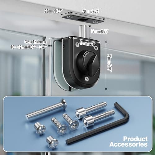 Ranbo Frameless Glass Door Floor Lock, Clamp-On No-Drill, 304 Stainless Steel, Fits 3/8"–1/2" (10–12 mm) Swing/Sliding Doors — Ideal for Office, Entrance, Storefront,Top or Bottom Mount, Matte Black