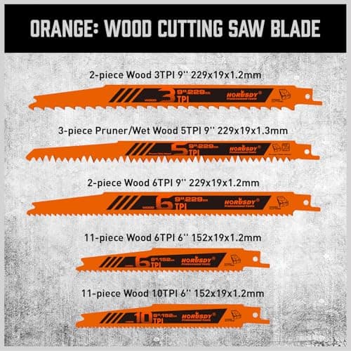 HORUSDY 40-Piece Reciprocating Saw Blade Set for Wood & Metal | Includes Pruning, Wet Wood, PVC and Metal Cutting Blades (3-24TPI) | with Storage Pouch for Easy Organization