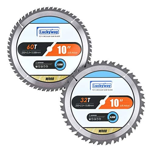 Luckyway 10 Inch Table Saw Blade/Miter Saw Blade for Ultra-Nice Wood Cutting in Construction, Two Pack of 60-Tooth & 32-Tooth
