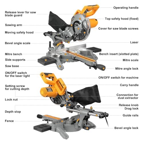Hoteche 8-1/4-Inch Miter Saw 12.5A Sliding Compound Single Bevel Chop Saw with Laser and Blade for Wood and Metal Working