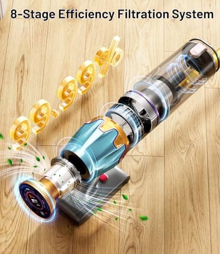 Cordless Vacuum Cleaner, 45Kpa/550W Stick Vacuum with Touch Screen, Max 65Mins Vacuum Cleaners for Home, Upgraded Green Light & Anti-Tangle Wireless Vacuum for Pet Hair/Carpet/Hardwood Floor