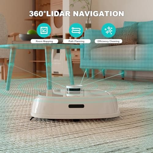 TECBOT M1 Pro Robot Vacuum and Mop - LiDAR Robotic Vacuums Cleaner for Home with Pet Hair, Carpet, Hardwood Floors, Auto Smart Mopping, Self Cleaning, Avoids Obstacles, Voice Control, White