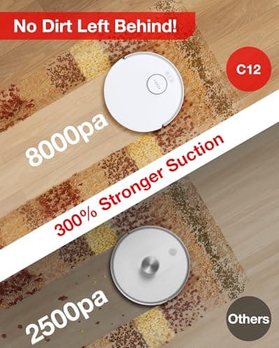 Yeedi C12 Robot Vacuum Cleaner and Mop, 8000Pa Strong Suction, ZeroTangle Brush, Smart Navigation, Self-Charging, White