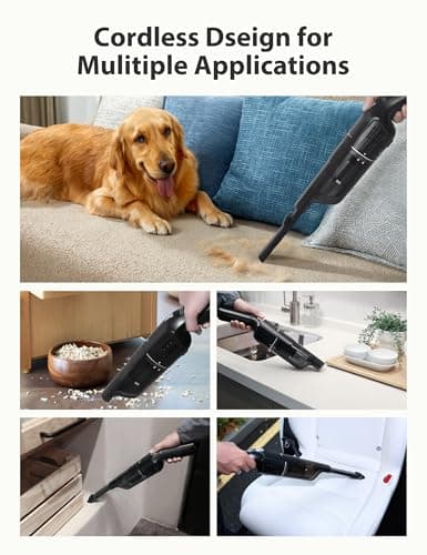 Handheld Vacuum Cordless,15KPA Powerful Car Vacuum,Last 30 Minutes,Rechargeable+Charging Base,500ML Detachable Dust Cup,1.4lb Lightweight,2-in-1 Cleaning Brush,Clean Kitchen,pet Hair,car,Black