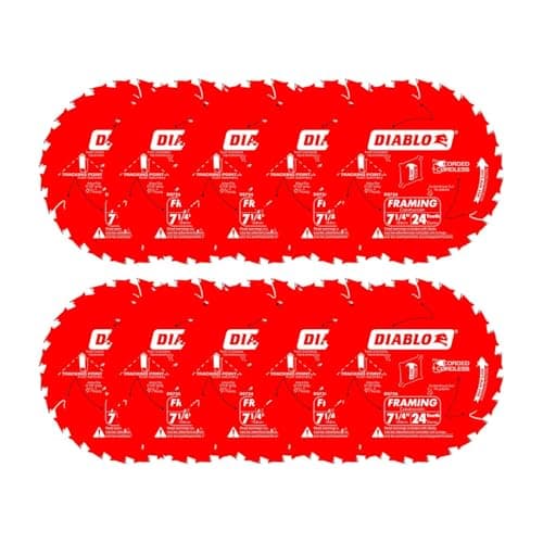 Diablo Framing Saw Blade for Wood - 7-1/4" x 24-Tooth, Thin Kerf, Anti-Vibration, Long Life for Framing & Pressure-Treated Wood, Tracking Point Tooth Design - Pack of 10 - D0724A