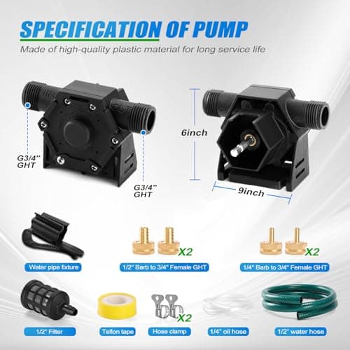 Drill Pump for Water 12Pcs, 750 GPH Electric Drill Pump with Water Hose, Oil Hose and Adapter, for Water, Gasoline, Garden, Rain Barrels(Black)