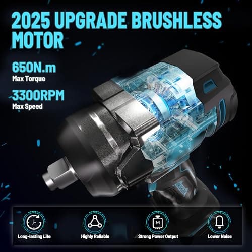 GEVEELIFE 650N.m/480Ft-lbs Brushless Impact Wrench,1/2" Cordless Impact Gun w/ 2x4.0Ah Battery & 6 Sockets, 3300RPM Power Electric Impact Driver for Car/DIY Furniture/Lawn Mower, Blue Toolbox