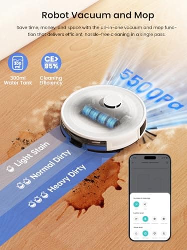 Lefant LiDAR Robot Vacuum and Mop, 45-Day Self-Emptying, 190° PSD Obstacle Avoidance, Customized Cleaning, Multi-Floor Mapping, 5500Pa Strong Suction, 140 Min Runtime, WiFi/App/Alexa, M2 Pro