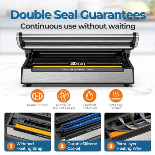 90Kpa Food Vacuum Sealer, Stainless Steel Vacuum Sealer Machine for Food with Double Heat Seal & Double Pump, Food Sealer Dry/Moist/Liquid Modes, Roll Storage and Cutter, Easy-Lock Handle and Clean