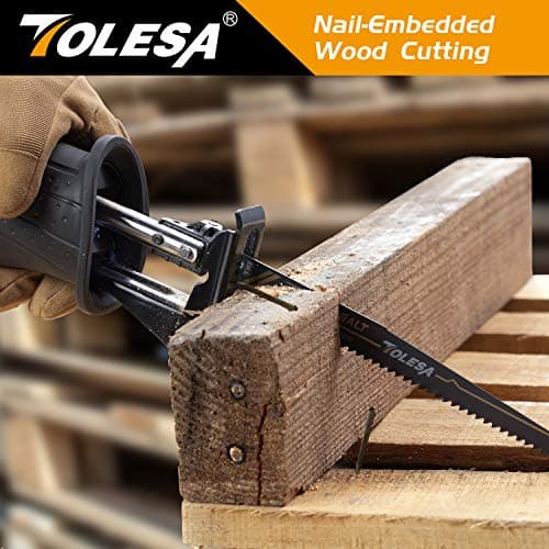 TOLESA Nail Embedded Wood Reciprocating Saw Blades for Window Door Demolition and Construction Wood Cutting 12 Inch 6TPI Bi-Metal Teeth with Cobalt Sharp Cutting 5 Pack
